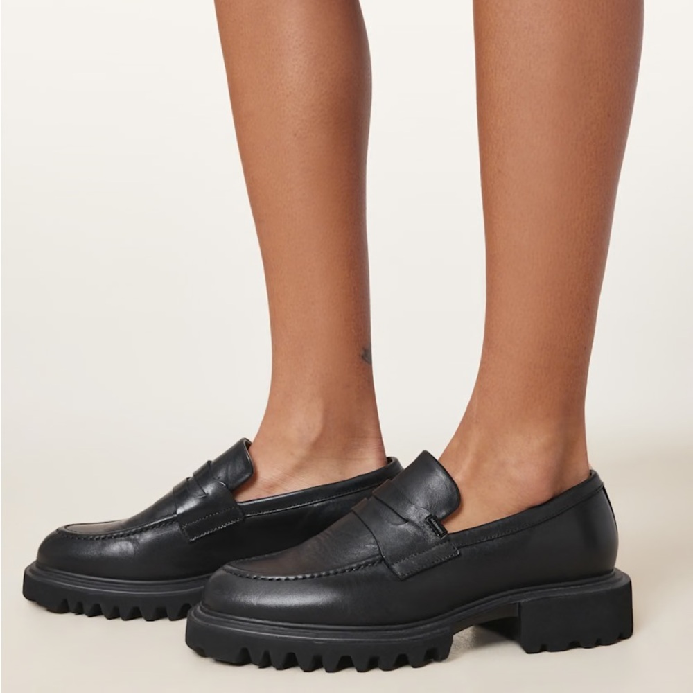 All Saints Lola Black Leather Loafers